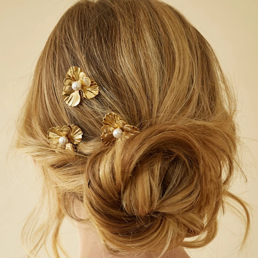 Lelet NY Gold Floral Pearl Hair Comb Set Of 3 - Women's Accessories